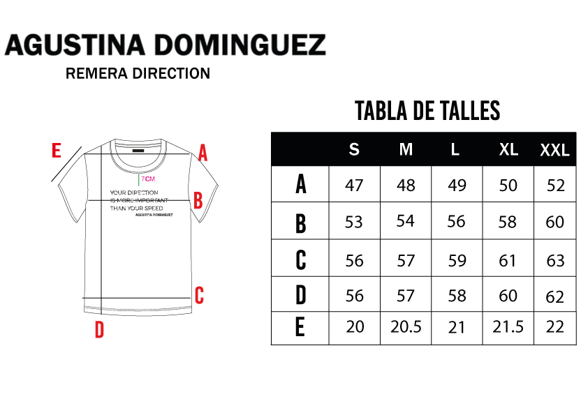 Tabla de talles de Remera Direction Negra